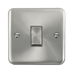 A satin chrome intermediate switch from the Click Deco Plus range, finished in silver with a raised design and smooth, rounded edges.