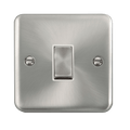 A satin chrome intermediate switch from the Click Deco Plus range, finished in silver with a raised design and smooth, rounded edges.