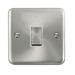 A satin chrome intermediate switch from the Click Deco Plus range, finished in silver with a raised design and smooth, rounded edges.