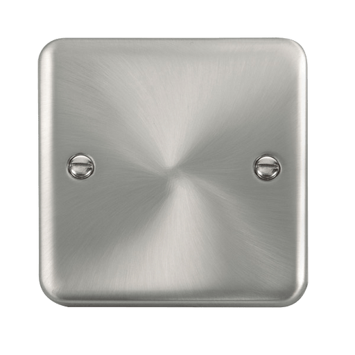 A satin chrome single blank plate with a raised design and smooth, rounded edges.