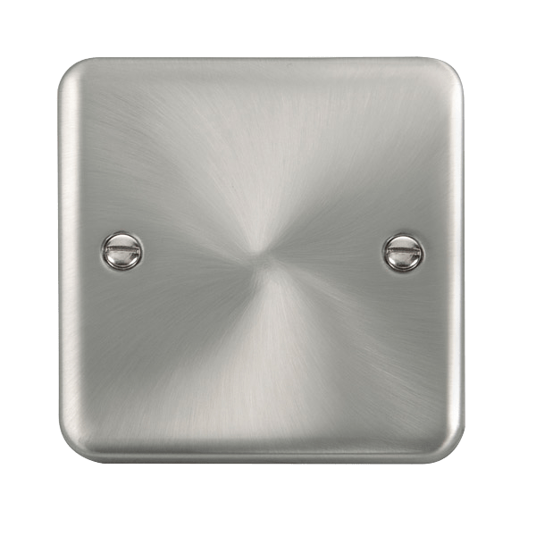 A satin chrome single blank plate with a raised design and smooth, rounded edges.
