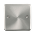 A satin chrome single blank plate with a raised design and smooth, rounded edges.