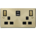 Click Deco Satin Brass 13A Double A+C USB Socket VPSB586BK Available from RS Electrical Supplies