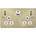 Click Deco Satin Brass 13A Double A+C USB Socket VPSB586WH Available from RS Electrical Supplies