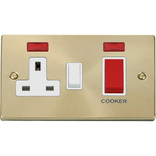Click Deco Satin Brass 45A Cooker Switch with 13A Socket VPSB205WH available from RS Electrical Supplies