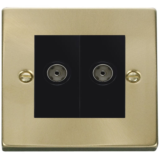 Click Deco Satin Brass Double TV Socket VPSB066MBK Available from RS Electrical Supplies