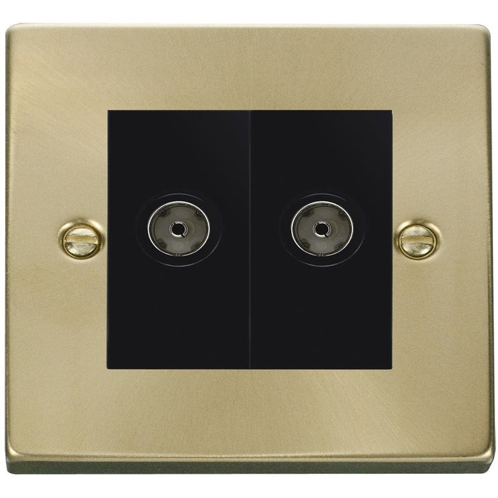 Click Deco Satin Brass Double TV Socket VPSB066MBK