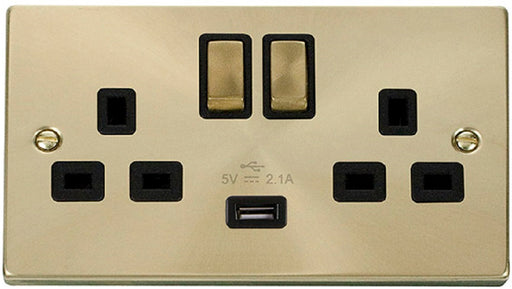 Click-Deco-Satin-Brass-13A-Double-USB-Socket-VPSB570BK-Available-from-RS-Electrical-Supplies