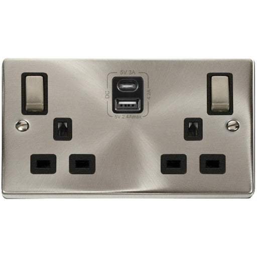 Click Deco Satin Chrome 13A Double A+C USB Socket VPSC586BK Available from RS Electrical Supplies
