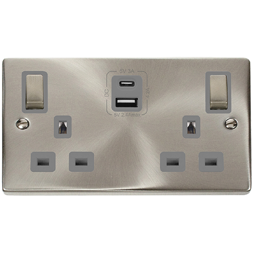 Click Deco Satin Chrome 13A Double A+C USB Socket VPSC586GY Available from RS Electrical Supplies