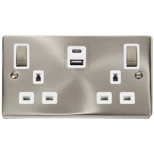 Click Deco Satin Chrome 13A Double A+C USB Socket VPSC586WH Available from RS Electrical Supplies