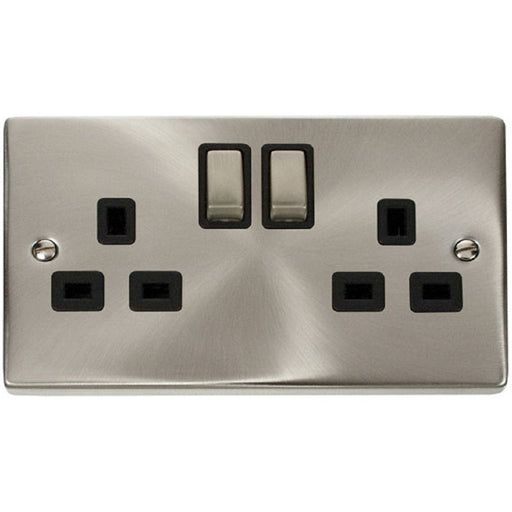 Click Deco Satin Chrome 13A Double Socket VPSC536BK Available from RS Electrical Supplies