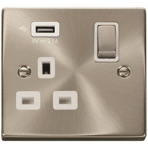 Click Deco Satin Chrome 13A Single USB Socket VPSC571UWH Available from RS Electrical Supplies