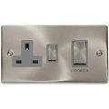 Click Deco Satin Chrome 45A Cooker Switch with 13A Socket VPSC504GY Available from RS Electrical Supplies