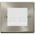 Click Deco Satin Chrome Double Master Telephone Socket VPSC121MWH Available from RS Electrical Supplies