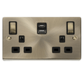 Click Deco Antique Brass 13A Double A+C USB Socket VPAB586BK Available from RS Electrical Supplies