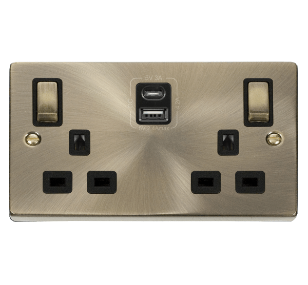 Click Deco Antique Brass 13A Double A+C USB Socket VPAB586BK | RS ...