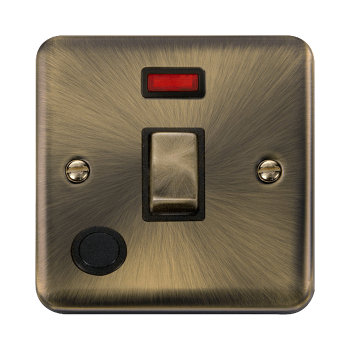 Click Deco Plus Antique Brass 20A Double Pole Switch with Neon and Flex DPAB523BK