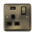 Click Deco Plus Antique Brass 13A Single USB Socket DPAB571UBK