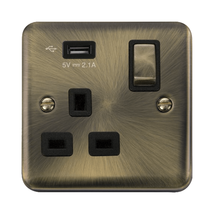 Click Deco Plus Antique Brass 13A Single USB Socket DPAB571UBK