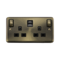 Click Deco Plus Antique Brass 13A Double A+C USB Socket DPAB586BK