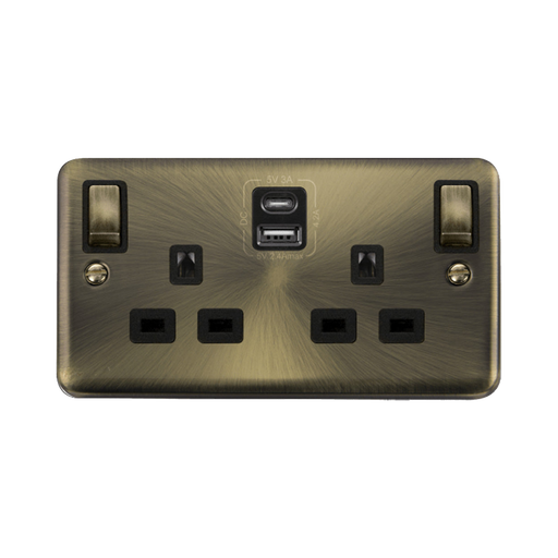 Click Deco Plus Antique Brass 13A Double A+C USB Socket DPAB586BK