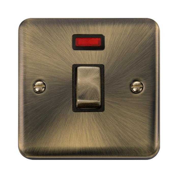 Click Deco Plus Antique Brass 20A Double Pole Switch with Neon DPAB723BK