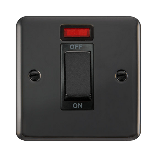 Front view of Click Deco Plus Black Nickel 45A Cooker Switch with Neon