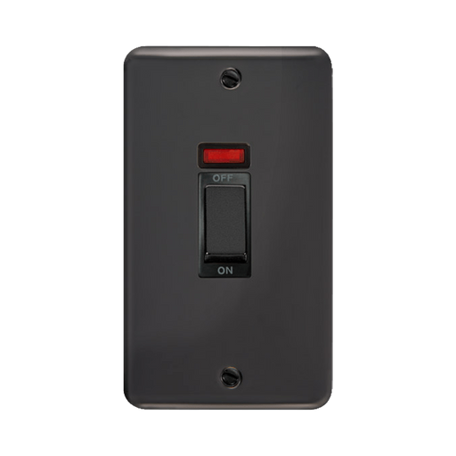 Front view of Click Deco Plus Black Nickel 45A Cooker Switch with Neon