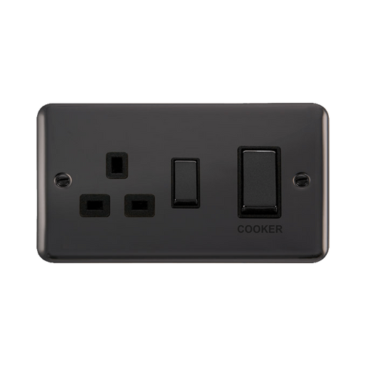 Front view of Click Deco Plus Black Nickel 45A Cooker Switch with 13A Socket