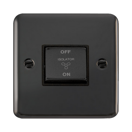 Front view of Click Deco Plus Black Nickel 10A Fan Isolator Switch