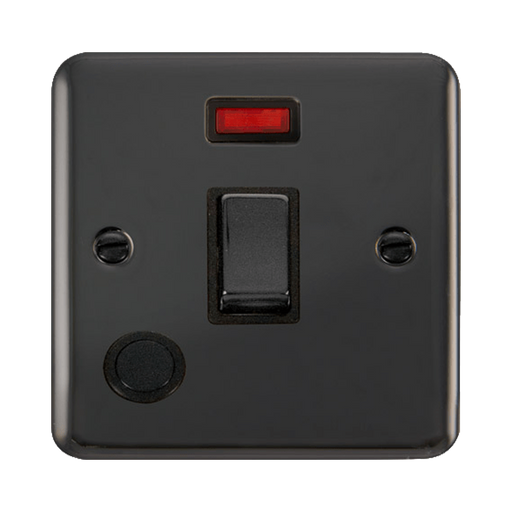 Front view of Click Deco Plus Black Nickel 20A Double Pole Switch with Neon and Flex