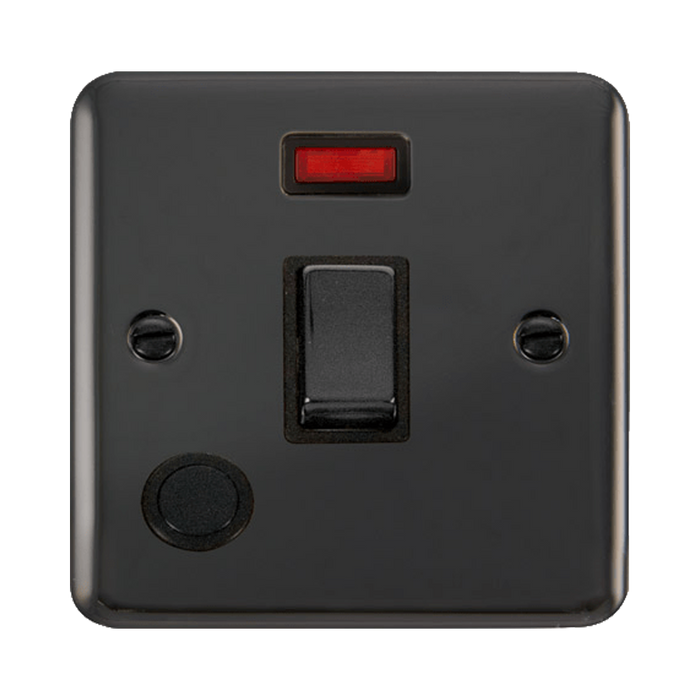 Front view of Click Deco Plus Black Nickel 20A Double Pole Switch with Neon and Flex