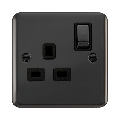 Front view of Click Deco Plus Black Nickel 13A Single Socket