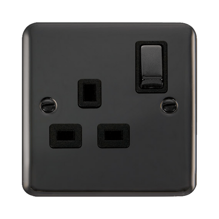 Front view of Click Deco Plus Black Nickel 13A Single Socket