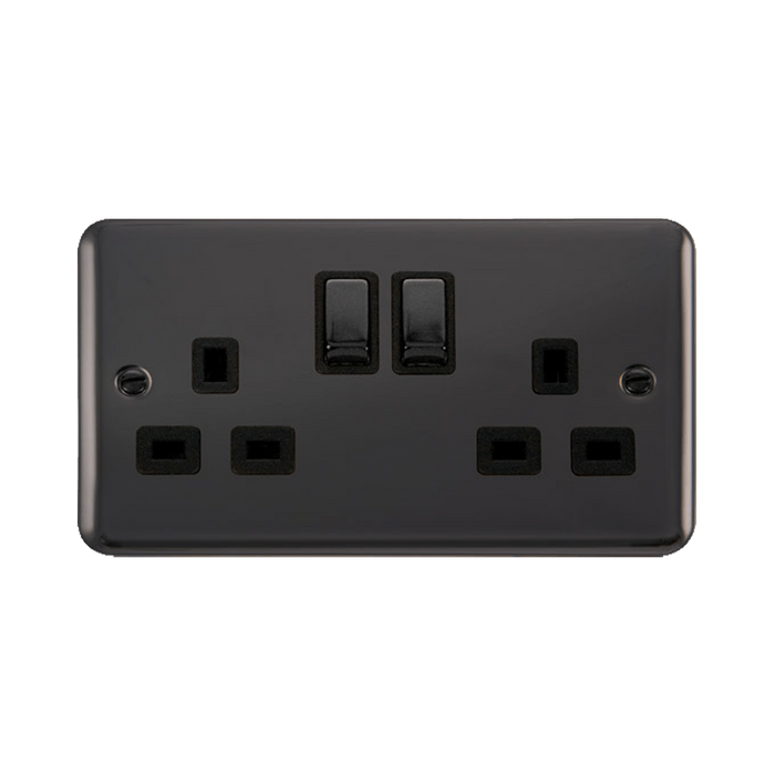 Front view of Click Deco Plus Black Nickel 13A Double Socket