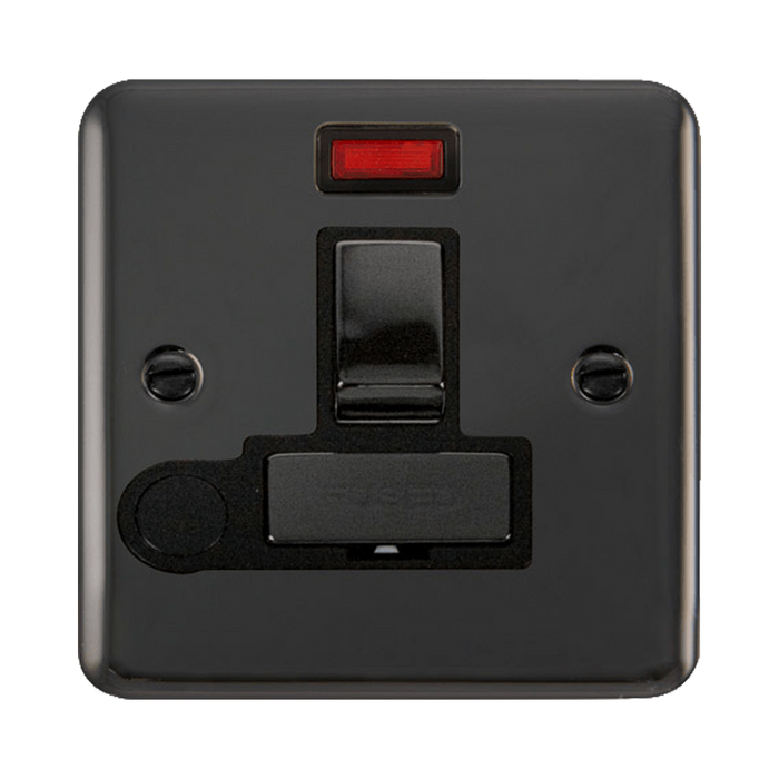 Front view of Click Deco Plus Black Nickel 13A Switched Spur with Flex and Neon