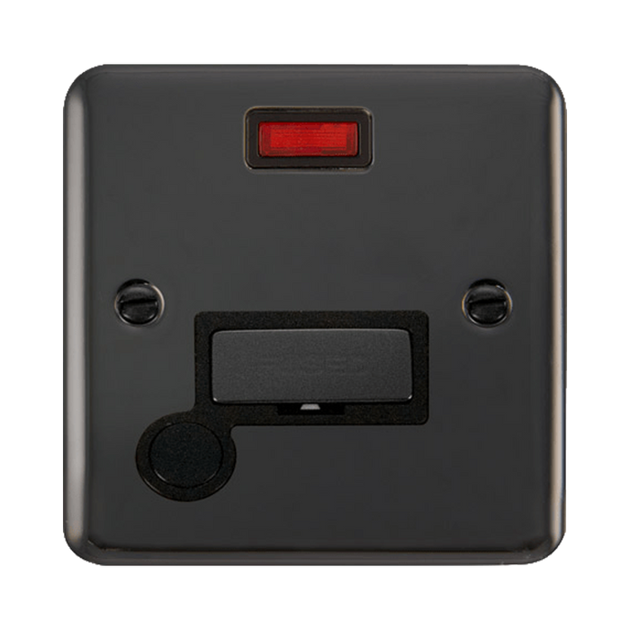 Front view of Click Deco Plus Black Nickel 13A Fused Connection Unit with Neon and Flex