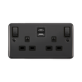 Front view of Click Deco Plus Black Nickel 13A Double A+C USB Socket