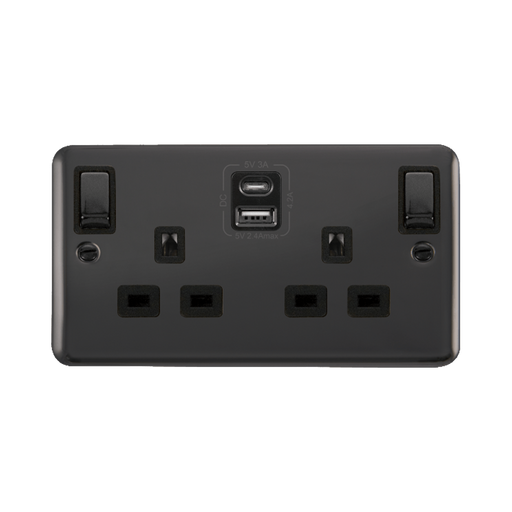 Front view of Click Deco Plus Black Nickel 13A Double A+C USB Socket