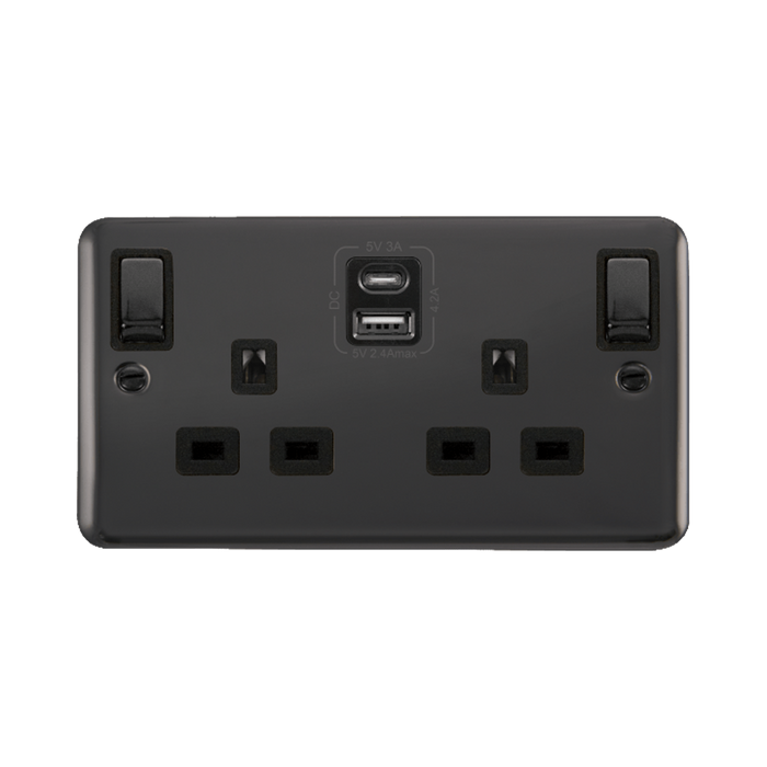 Front view of Click Deco Plus Black Nickel 13A Double A+C USB Socket
