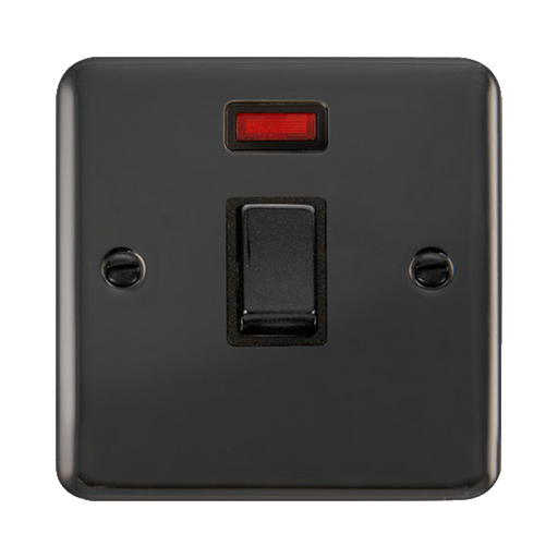 Front view of Click Deco Plus Black Nickel 20A Double Pole Switch with Neon