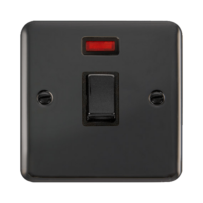 Front view of Click Deco Plus Black Nickel 20A Double Pole Switch with Neon