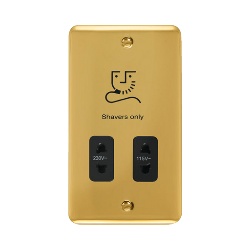 Front view of Click Deco Plus Polished Brass Shaver Socket