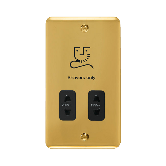 Front view of Click Deco Plus Polished Brass Shaver Socket