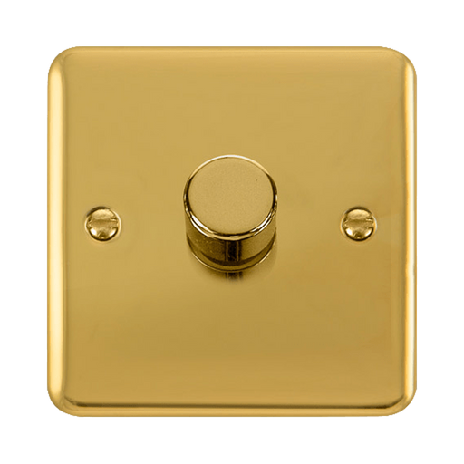 Front view of Click Deco Plus Polished Brass 1G LED Dimmer Switch