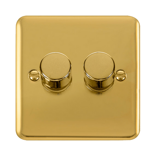 Front view of Click Deco Plus Polished Brass 2G LED Dimmer Switch