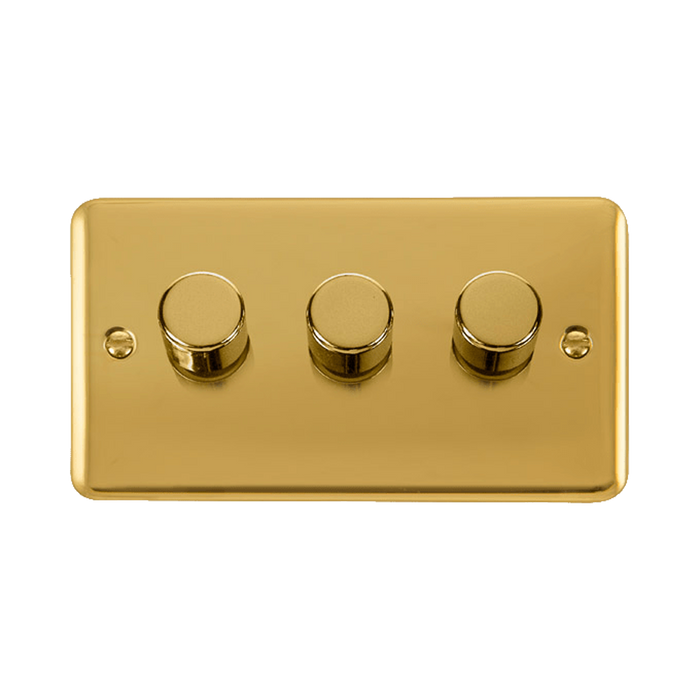 Front view of Click Deco Plus Polished Brass 3G LED Dimmer Switch