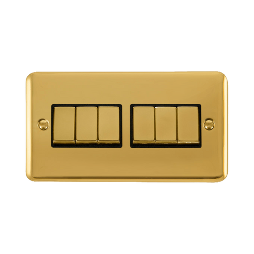 Front view of Click Deco Plus Polished Brass 6G Light Switch