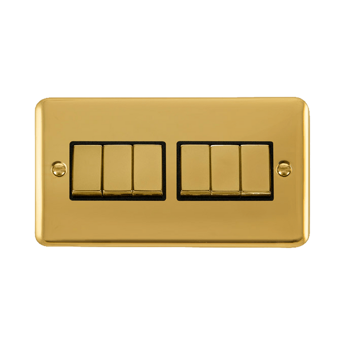 Front view of Click Deco Plus Polished Brass 6G Light Switch